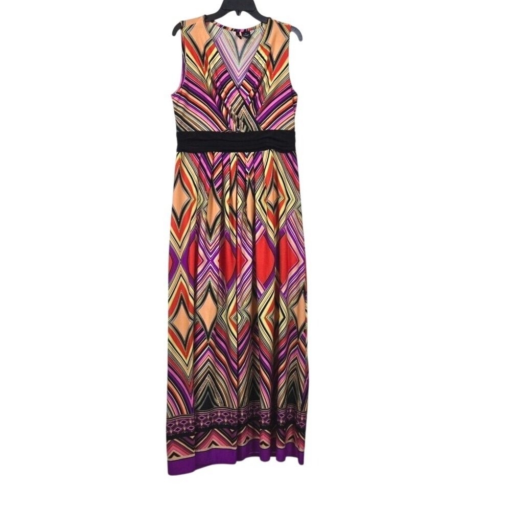 New Directions Women Multicolor Geometric Sleeveless V-neck Maxi Summer Dress XL
